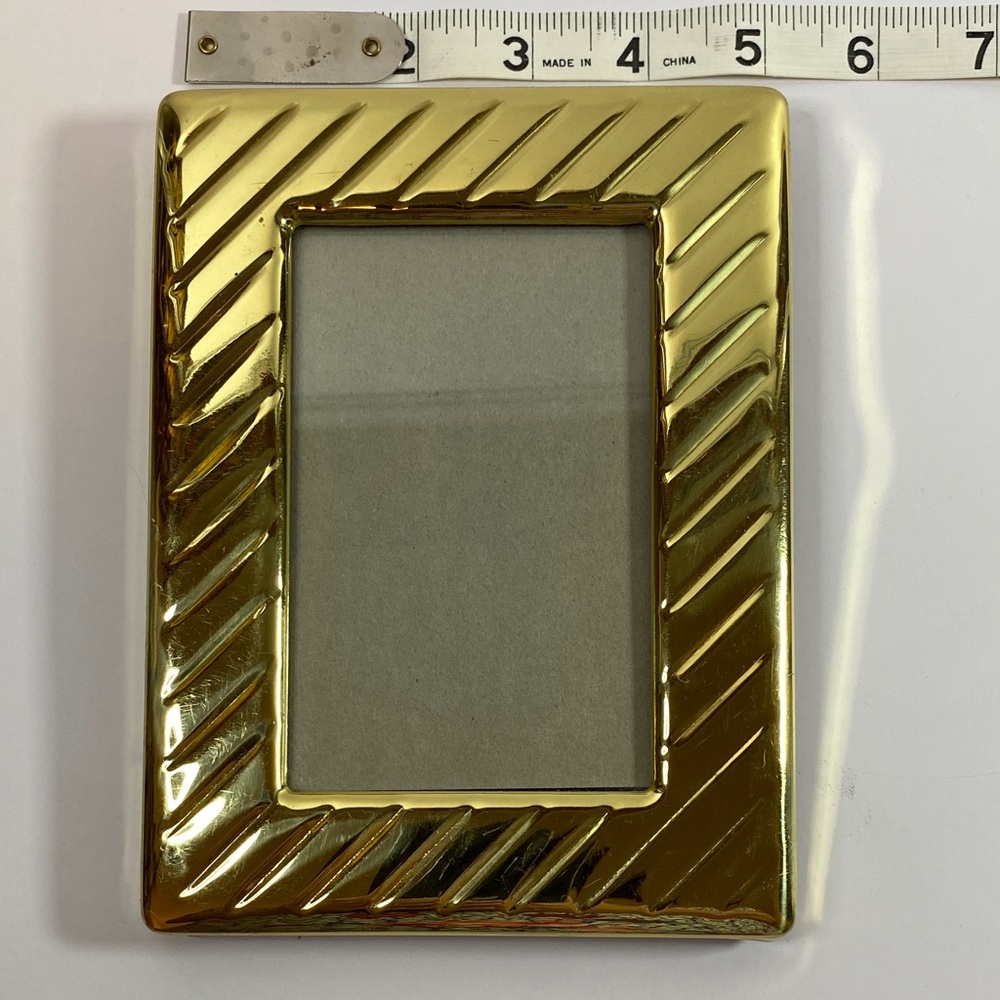Vintage Brass Diagonal Striped Picture Frame